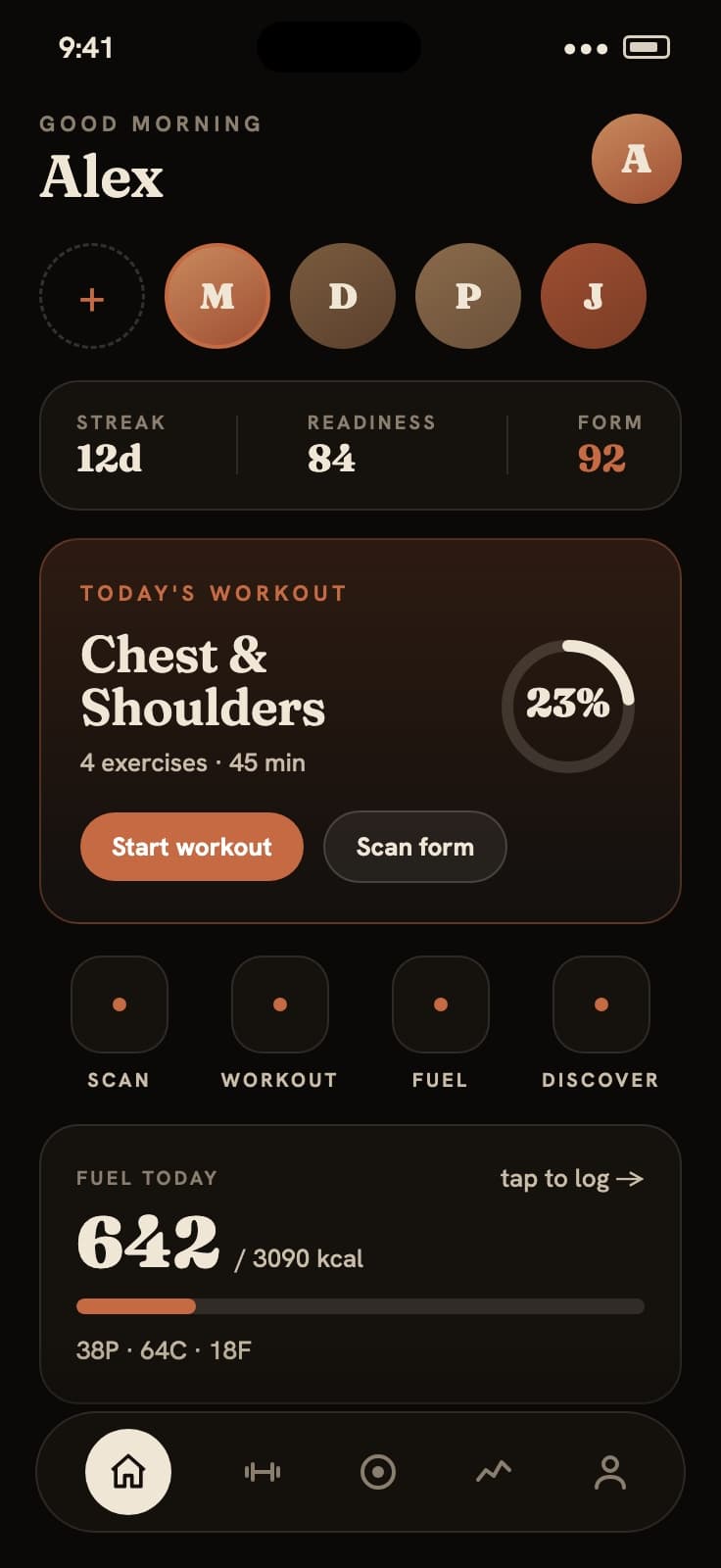 Real FORM demo account home dashboard captured in iOS Simulator