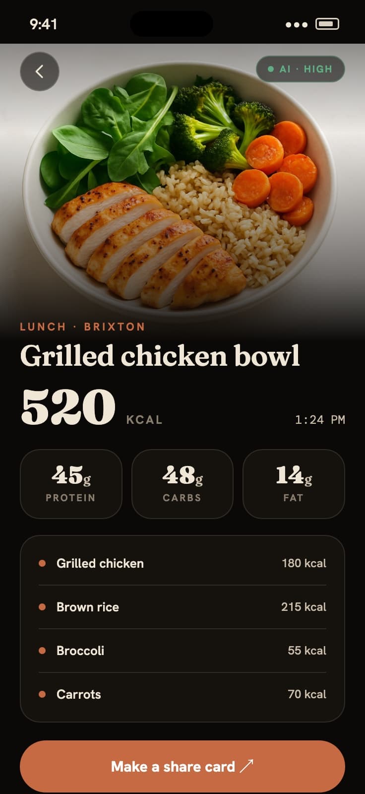 Enhanced real FORM meal result captured in iOS Simulator